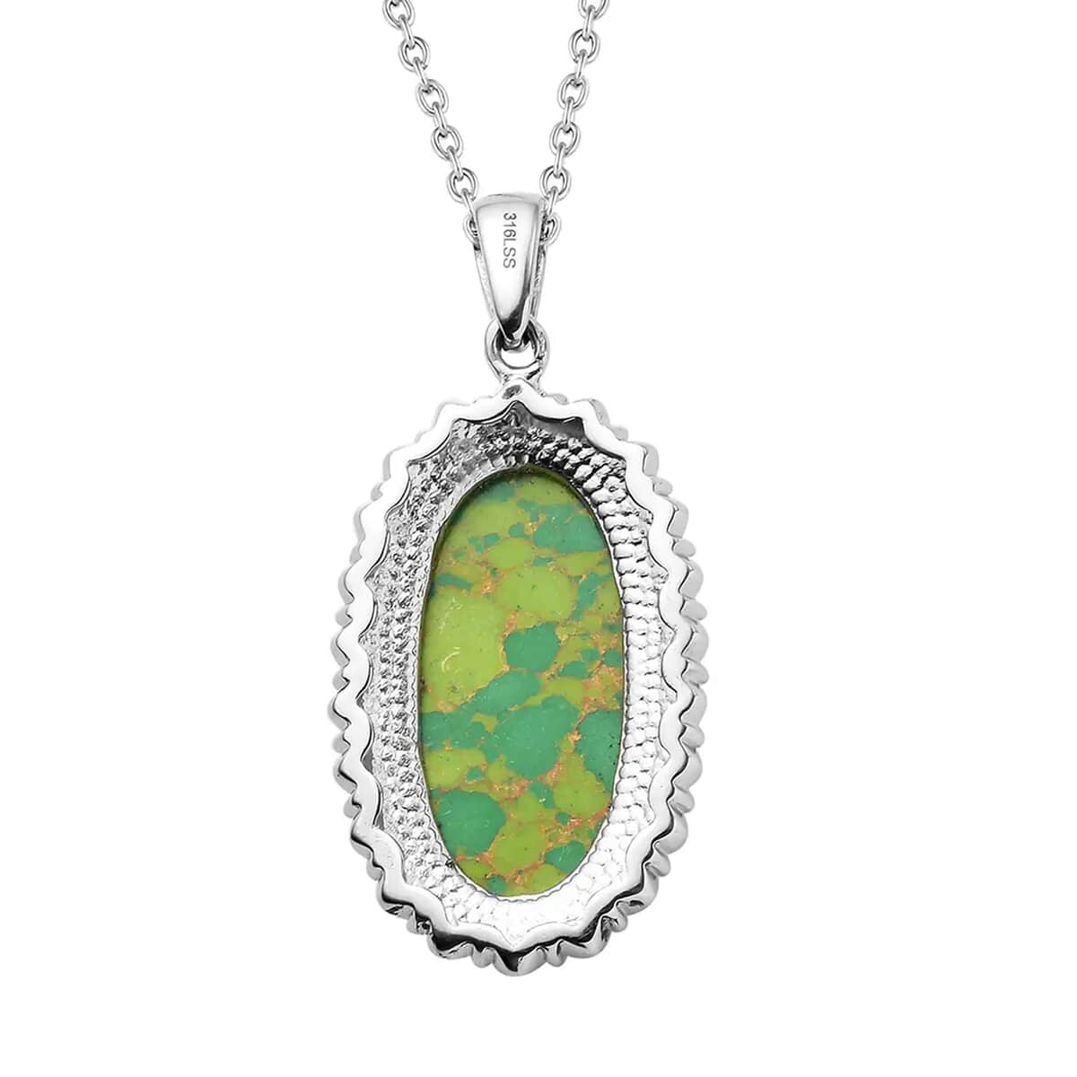 Mojave Green Turquoise Pendant Necklace 20 Inches in Stainless Steel 17.75 ctw image number 7