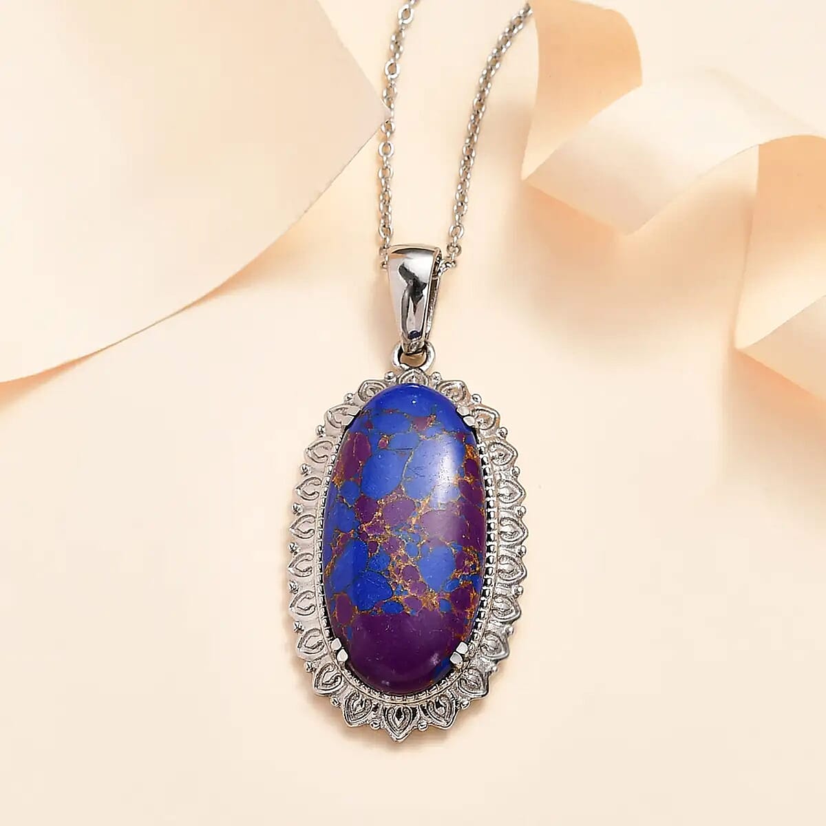 Mojave Purple Turquoise Pendant Necklace 20 Inches in Stainless Steel 16.10 ctw image number 1