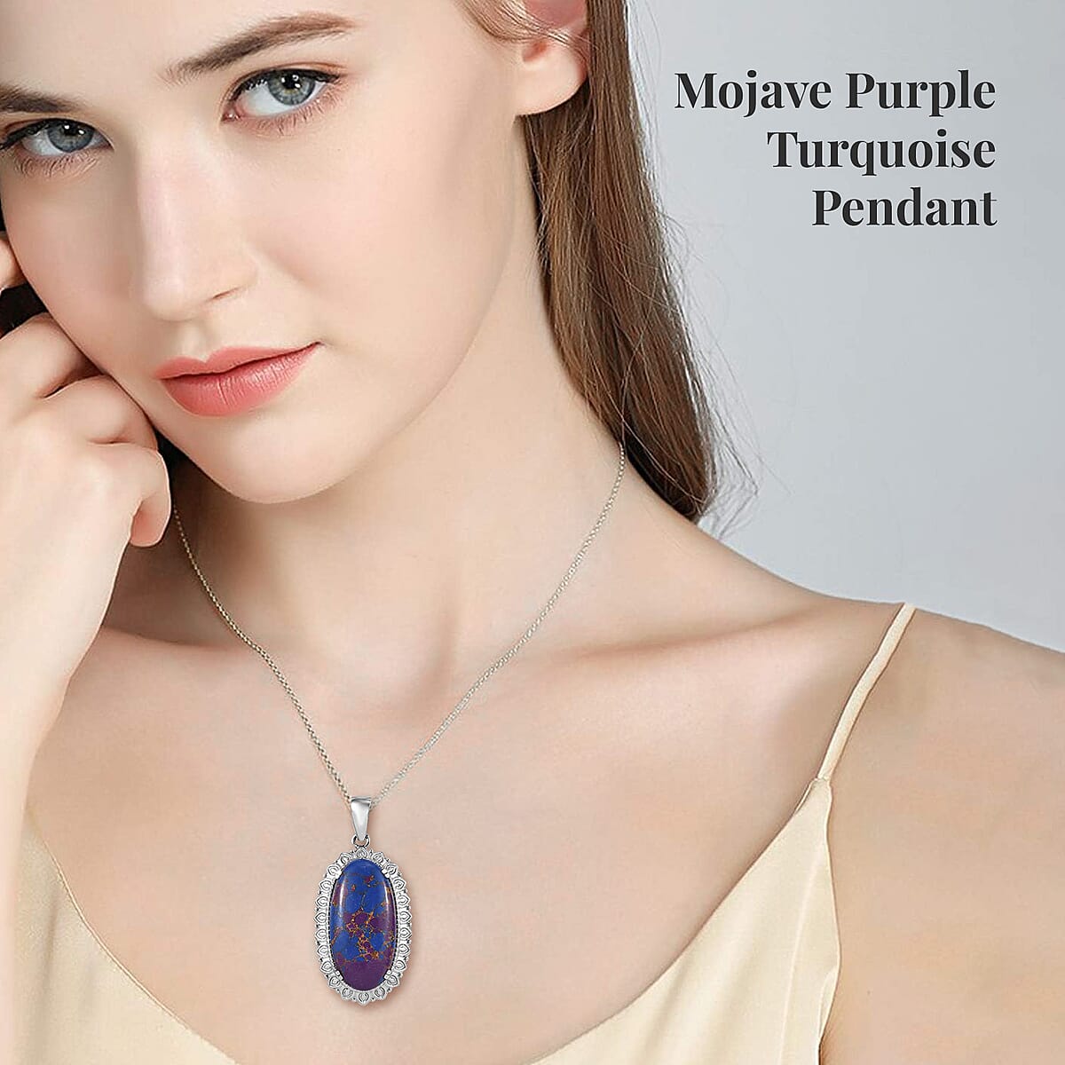 Mojave Purple Turquoise Pendant Necklace 20 Inches in Stainless Steel 16.10 ctw image number 2