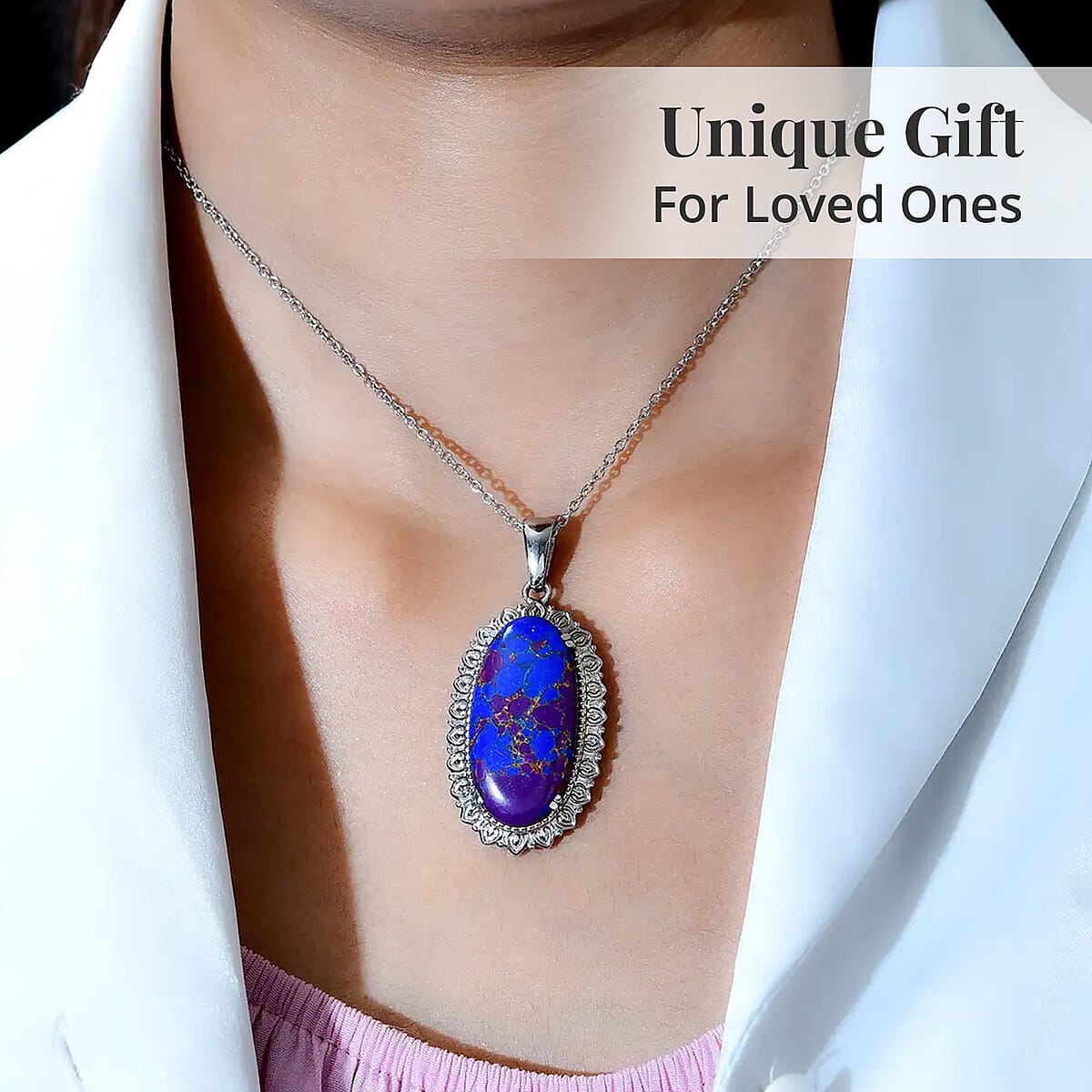 Mojave Purple Turquoise Pendant Necklace 20 Inches in Stainless Steel 16.10 ctw image number 4