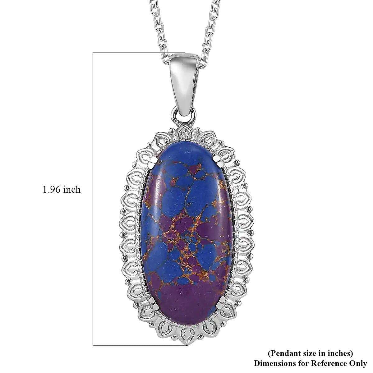 Mojave Purple Turquoise Pendant Necklace 20 Inches in Stainless Steel 16.10 ctw image number 6