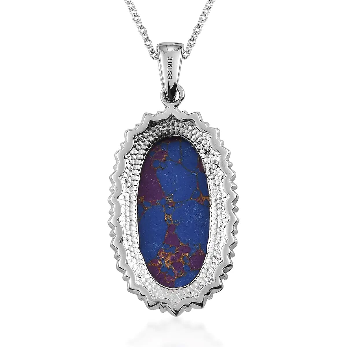 Mojave Purple Turquoise Pendant Necklace 20 Inches in Stainless Steel 16.10 ctw image number 7