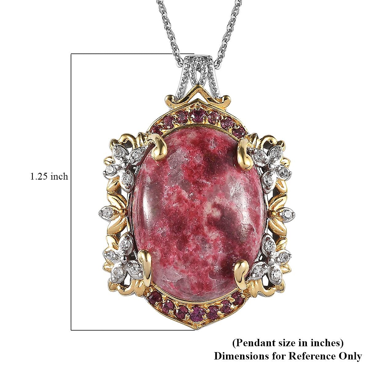 Norwegian Thulite and Multi Gemstone Pendant Necklace 20 Inches in Vermeil YG and Platinum Over Sterling Silver 19.60 ctw