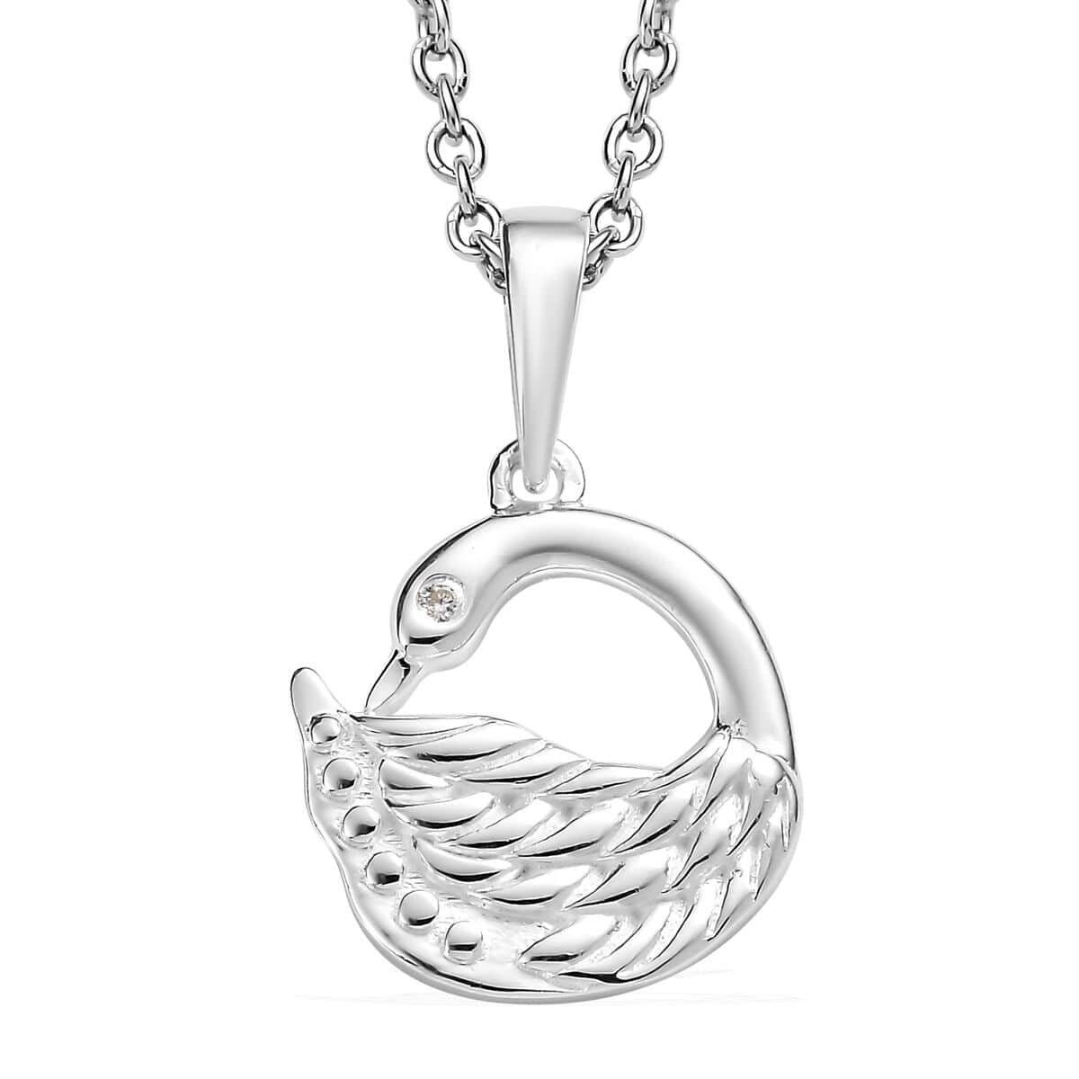 White Zircon Swan Pendant in Sterling Silver with Stainless Steel Necklace 20 Inches image number 0
