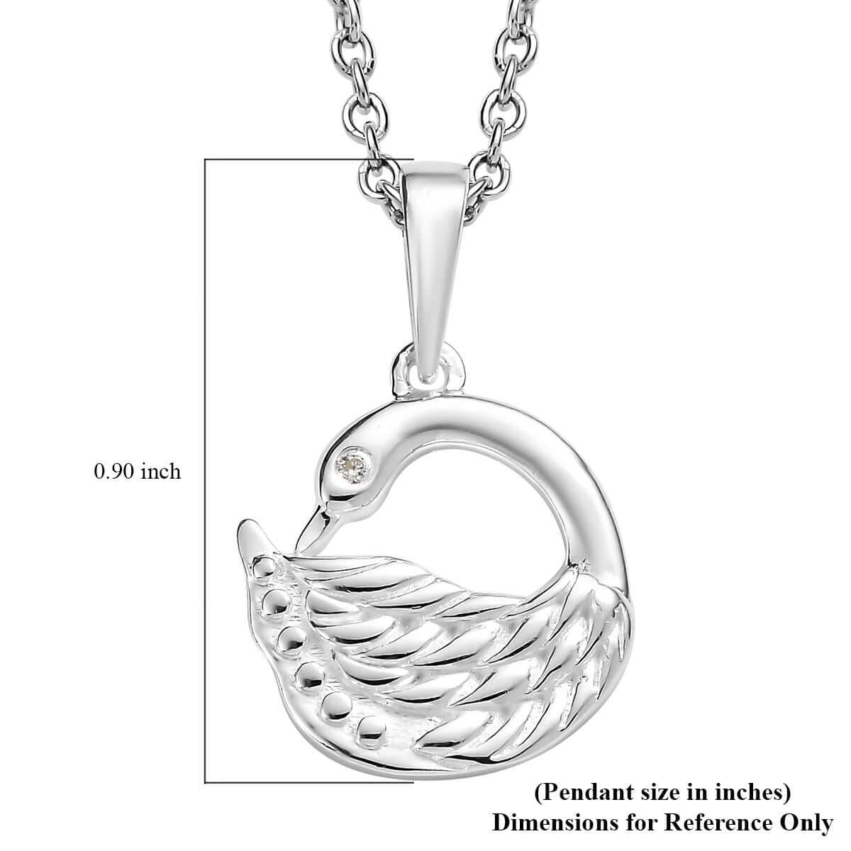 White Zircon Swan Pendant in Sterling Silver with Stainless Steel Necklace 20 Inches image number 6