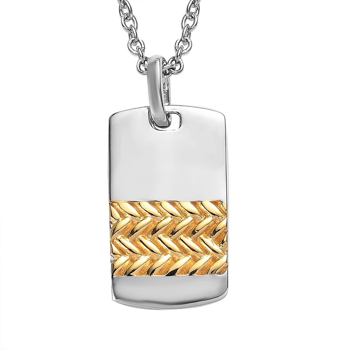 Vermeil YG, Platinum Over Sterling Silver Bar Pendant with Stainless Steel Necklace 20 Inches 3.80 Grams image number 0