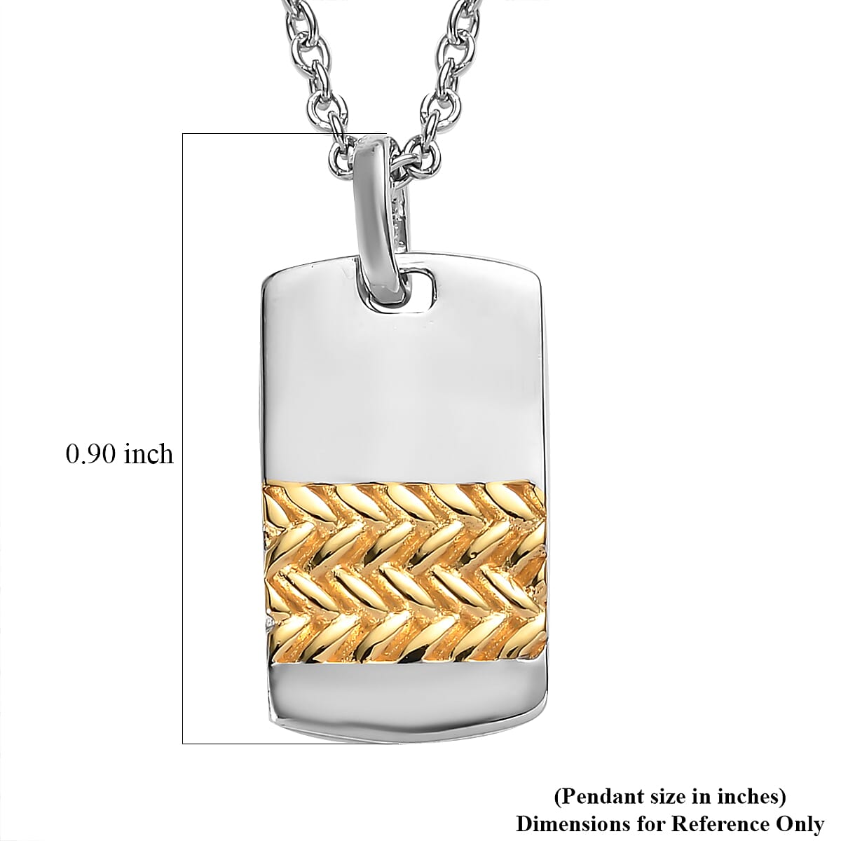 Vermeil YG, Platinum Over Sterling Silver Bar Pendant with Stainless Steel Necklace 20 Inches 3.80 Grams
