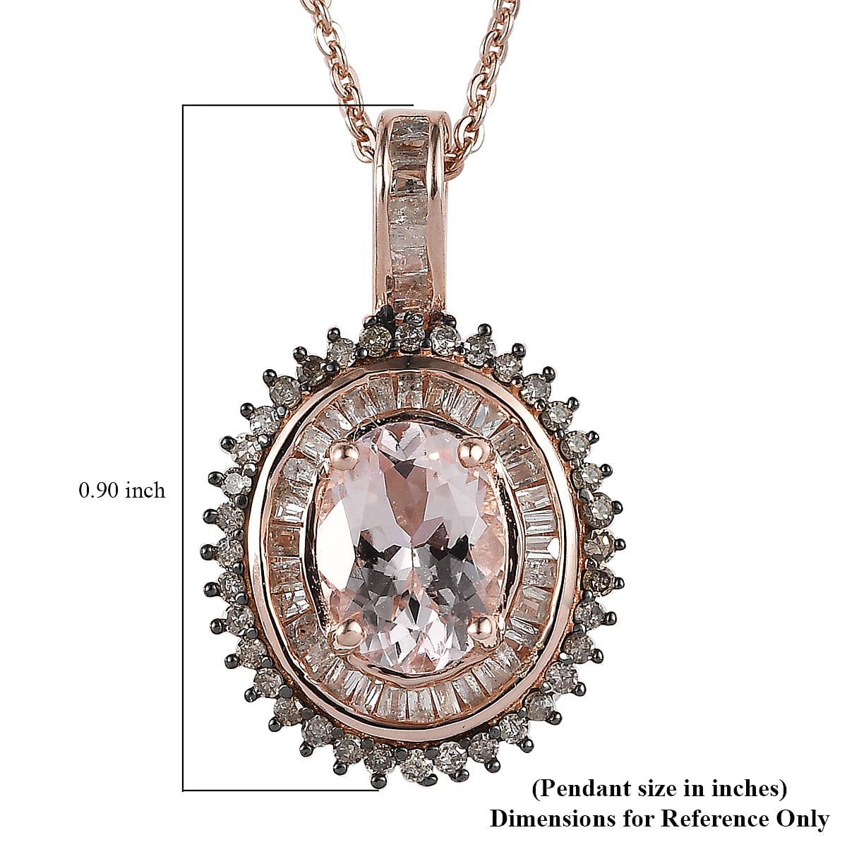 Pink Morganite, Natural Champagne and White Diamond Double Halo Pendant Necklace 20-22 Inches in Vermeil Rose Gold Over Sterling Silver 1.50 ctw