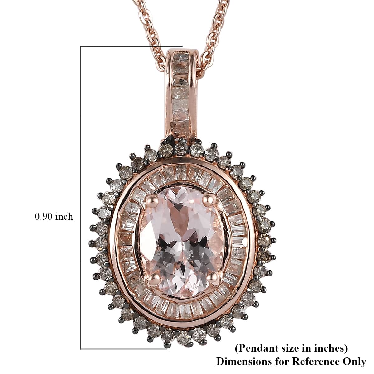 Pink Morganite, Natural Champagne and White Diamond Double Halo Pendant Necklace 20-22 Inches in Vermeil Rose Gold Over Sterling Silver 1.50 ctw image number 6