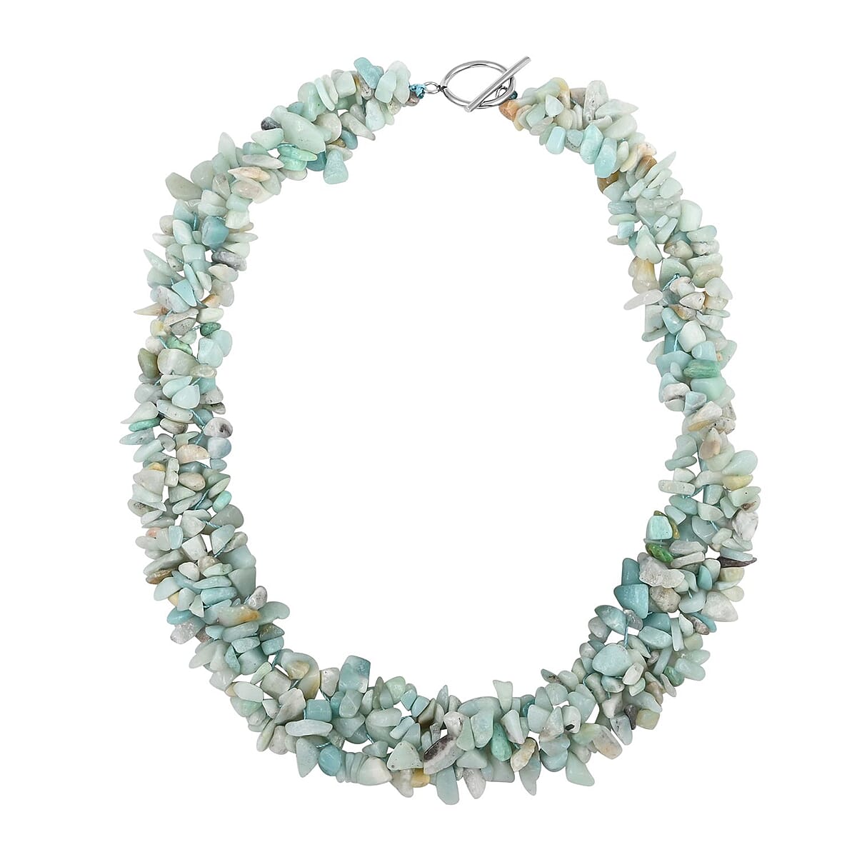 Amazonite Chips Bracelet and Dangle Earrings and Necklace 18 Inches in Silvertone and Stainless Steel 927.85 ctw image number 2