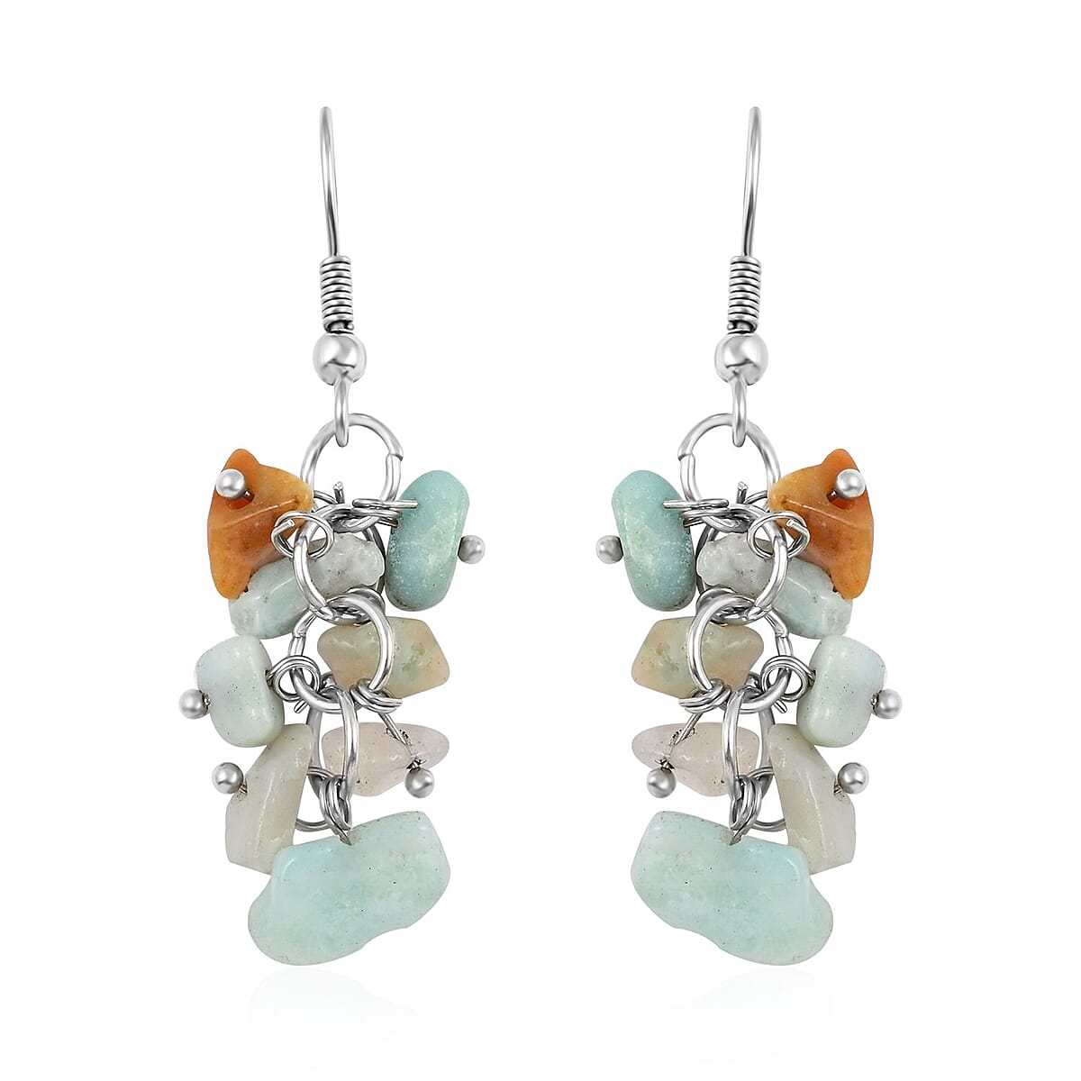 Amazonite Chips Bracelet and Dangle Earrings and Necklace 18 Inches in Silvertone and Stainless Steel 927.85 ctw image number 5