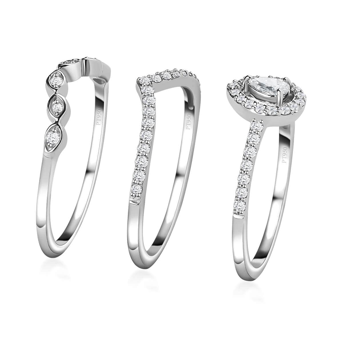 Rhapsody IGI Certified 950 Platinum Diamond E-F VS Set of 3 Stackable Ring (Size 6.0) 6.40 Grams 0.50 ctw image number 3