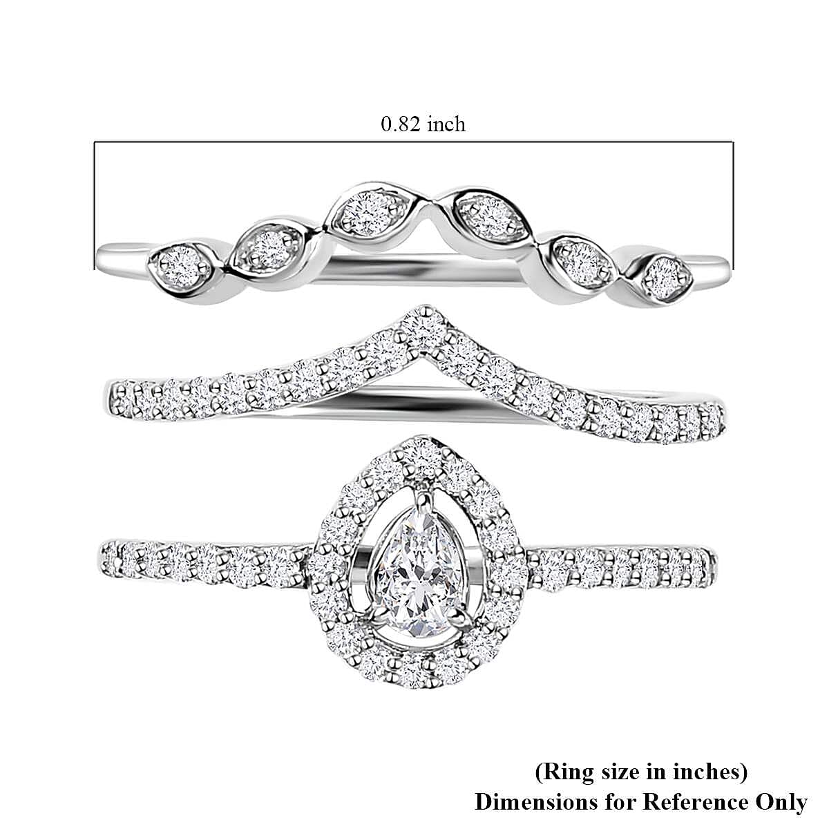 Rhapsody IGI Certified 950 Platinum Diamond E-F VS Set of 3 Stackable Ring (Size 6.0) 6.40 Grams 0.50 ctw