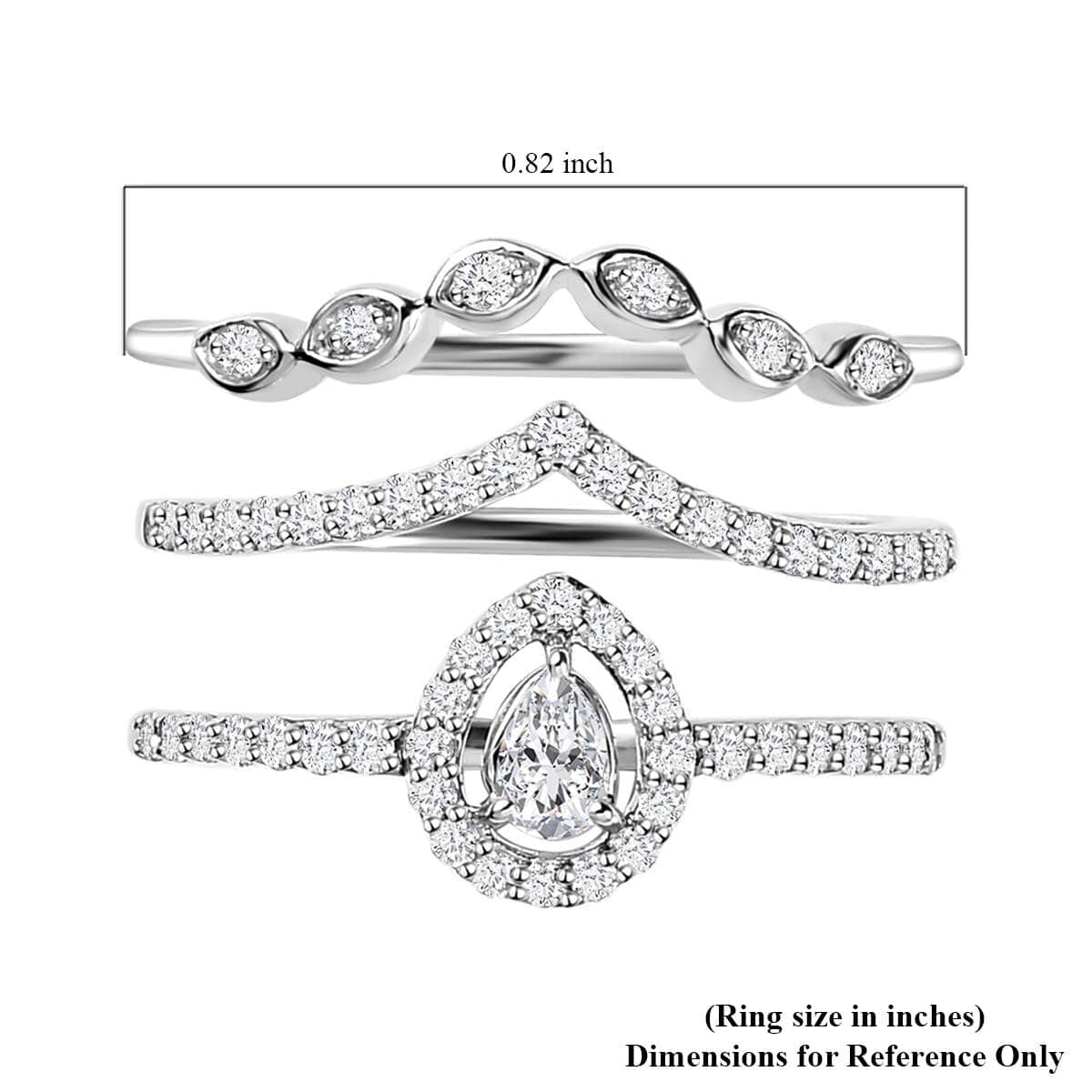 Rhapsody IGI Certified 950 Platinum Diamond E-F VS Set of 3 Stackable Ring (Size 6.0) 6.40 Grams 0.50 ctw image number 5