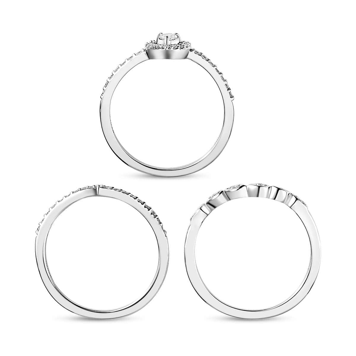 Rhapsody IGI Certified 950 Platinum Diamond E-F VS Set of 3 Stackable Ring (Size 6.0) 6.40 Grams 0.50 ctw image number 6