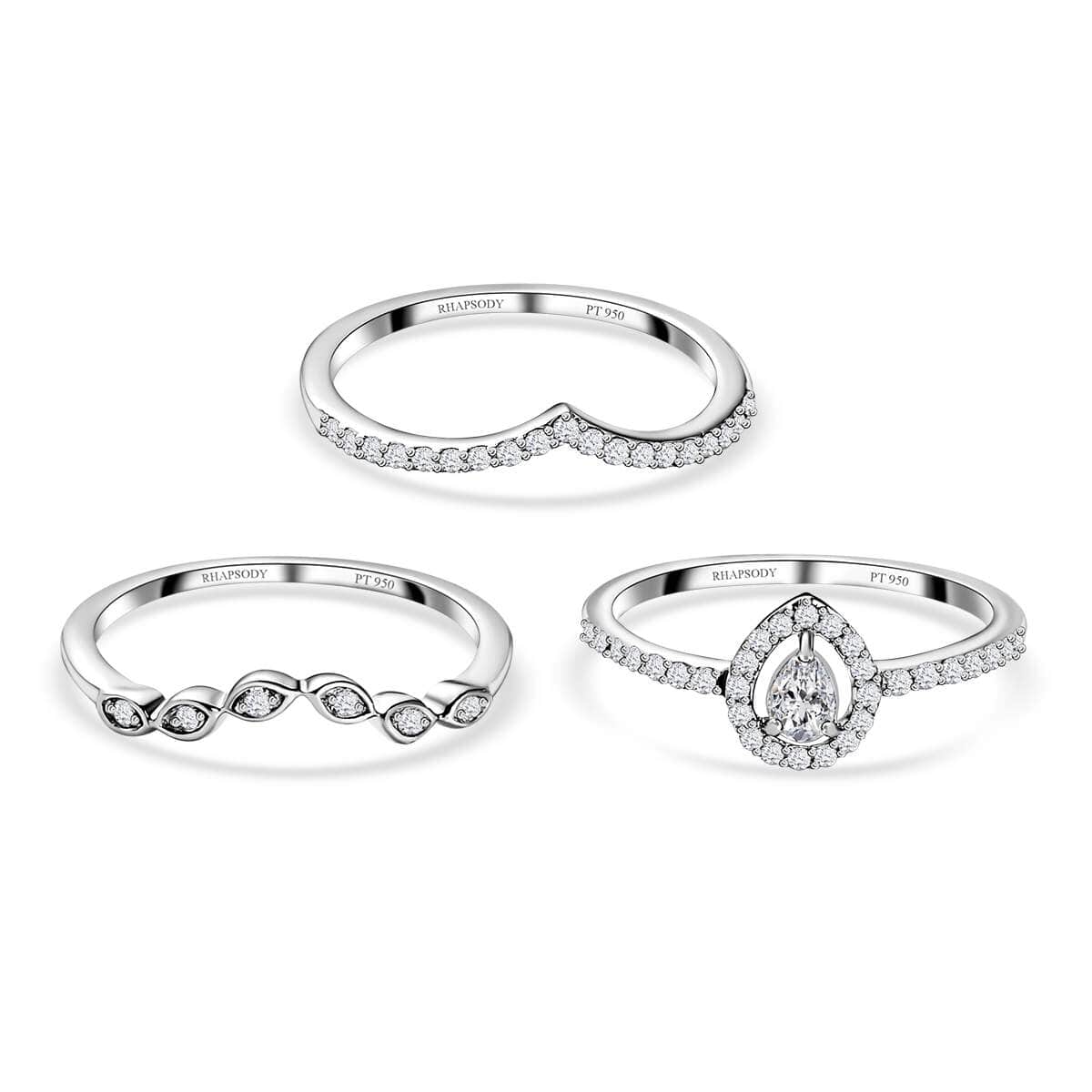 Rhapsody IGI Certified 950 Platinum Diamond E-F VS Set of 3 Stackable Ring (Size 7.0) 6.40 Grams 0.50 ctw image number 0