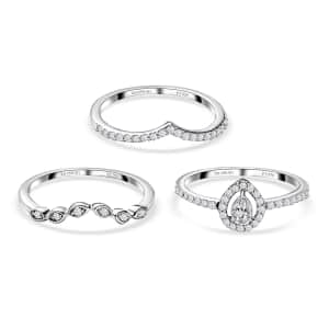 Rhapsody IGI Certified 950 Platinum Diamond E-F VS Set of 3 Stackable Ring (Size 7.0) 6.40 Grams 0.50 ctw