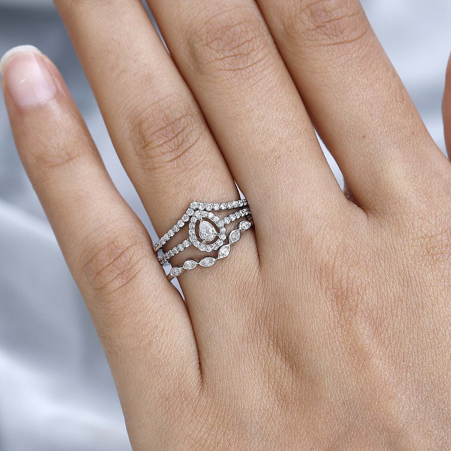 Rhapsody IGI Certified 950 Platinum Diamond E-F VS Set of 3 Stackable Ring (Size 7.0) 6.40 Grams 0.50 ctw