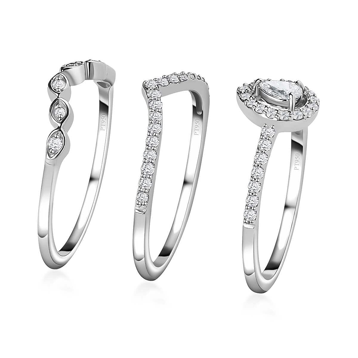 Rhapsody IGI Certified 950 Platinum Diamond E-F VS Set of 3 Stackable Ring (Size 7.0) 6.40 Grams 0.50 ctw