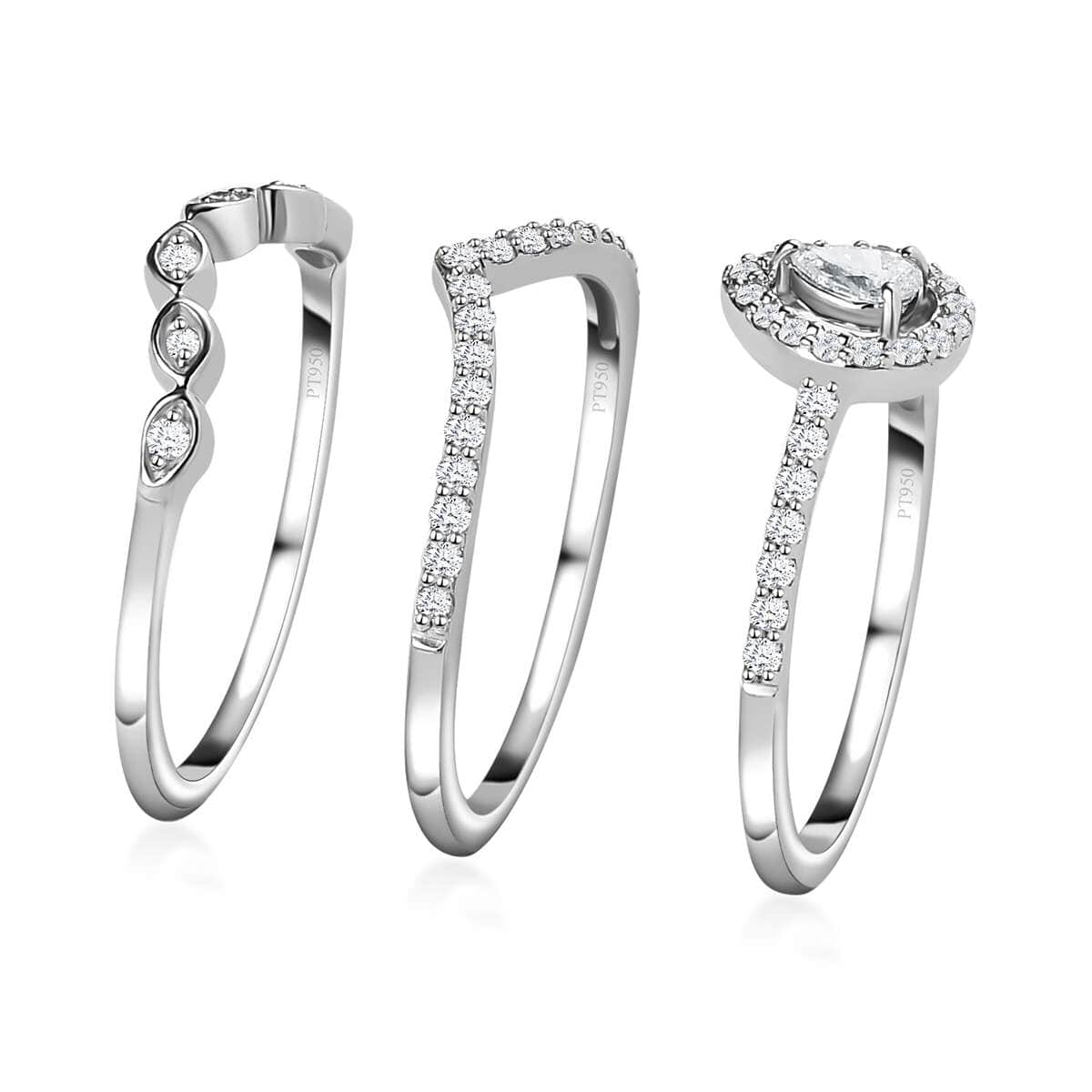 Rhapsody IGI Certified 950 Platinum Diamond E-F VS Set of 3 Stackable Ring (Size 7.0) 6.40 Grams 0.50 ctw image number 3