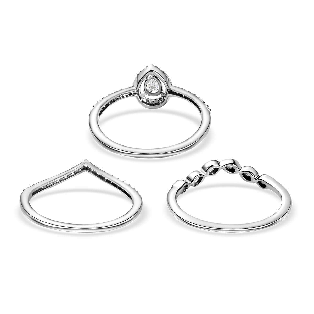 Rhapsody IGI Certified 950 Platinum Diamond E-F VS Set of 3 Stackable Ring (Size 7.0) 6.40 Grams 0.50 ctw image number 4