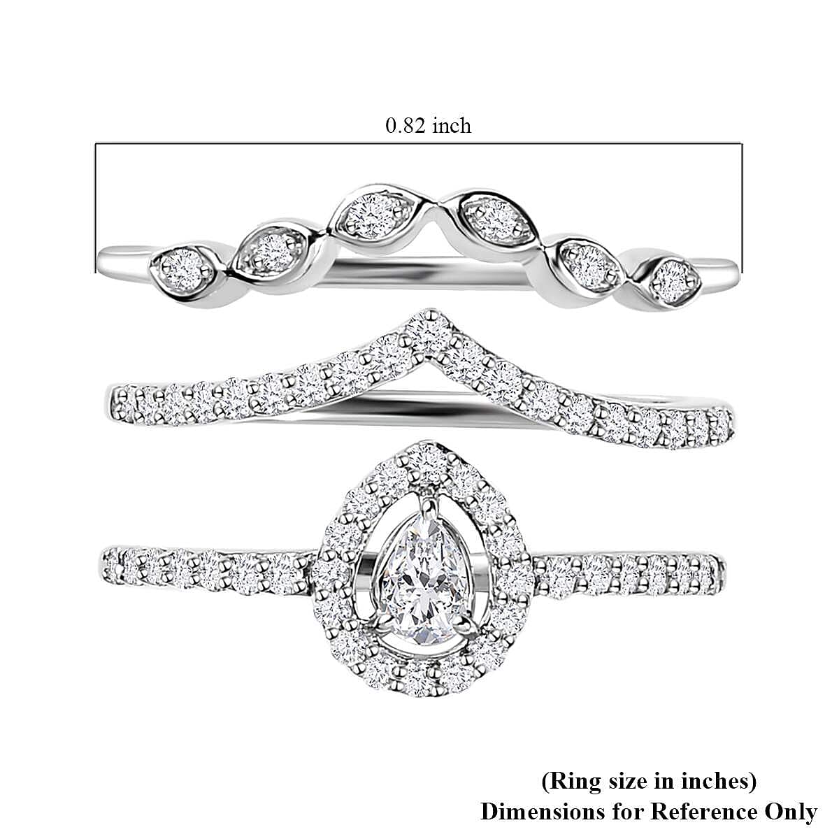 Rhapsody IGI Certified 950 Platinum Diamond E-F VS Set of 3 Stackable Ring (Size 7.0) 6.40 Grams 0.50 ctw