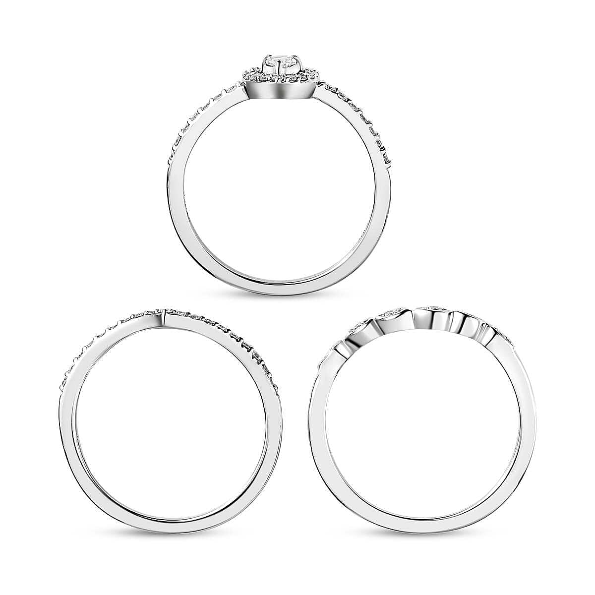 Rhapsody IGI Certified 950 Platinum Diamond E-F VS Set of 3 Stackable Ring (Size 7.0) 6.40 Grams 0.50 ctw