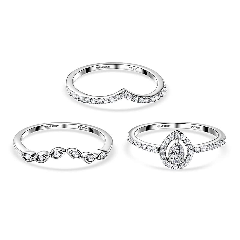 Rhapsody IGI Certified 950 Platinum Diamond E-F VS Set of 3 Stackable Ring (Size 8.0) 6.40 Grams 0.50 ctw