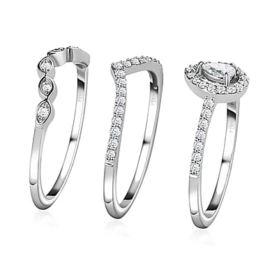 Rhapsody IGI Certified 950 Platinum Diamond E-F VS Set of 3 Stackable Ring (Size 8.0) 6.40 Grams 0.50 ctw