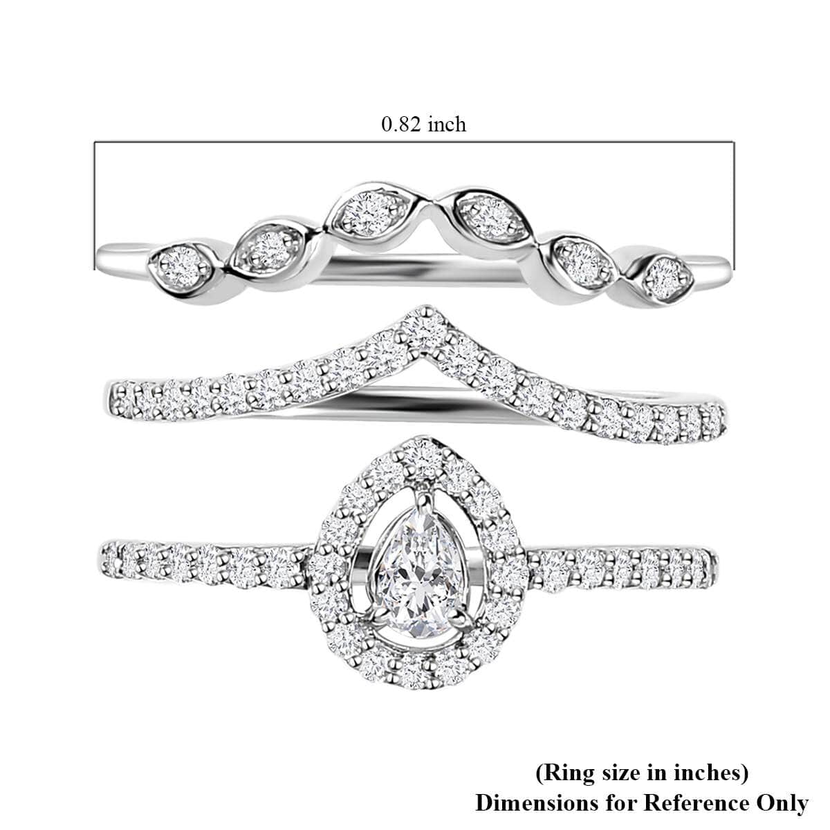 Rhapsody IGI Certified 950 Platinum Diamond E-F VS Set of 3 Stackable Ring (Size 8.0) 6.40 Grams 0.50 ctw image number 5
