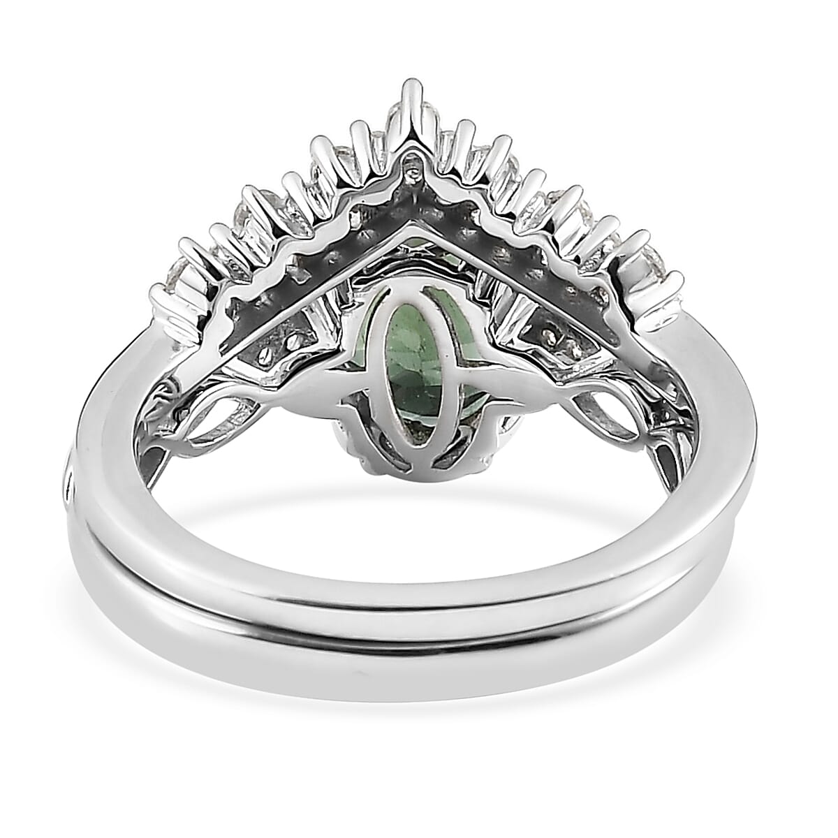 Tanzanian Natural Green Apatite and White Zircon Set of 2 Stackable Ring in Platinum Over Sterling Silver (Size 6.0) 3.50 ctw