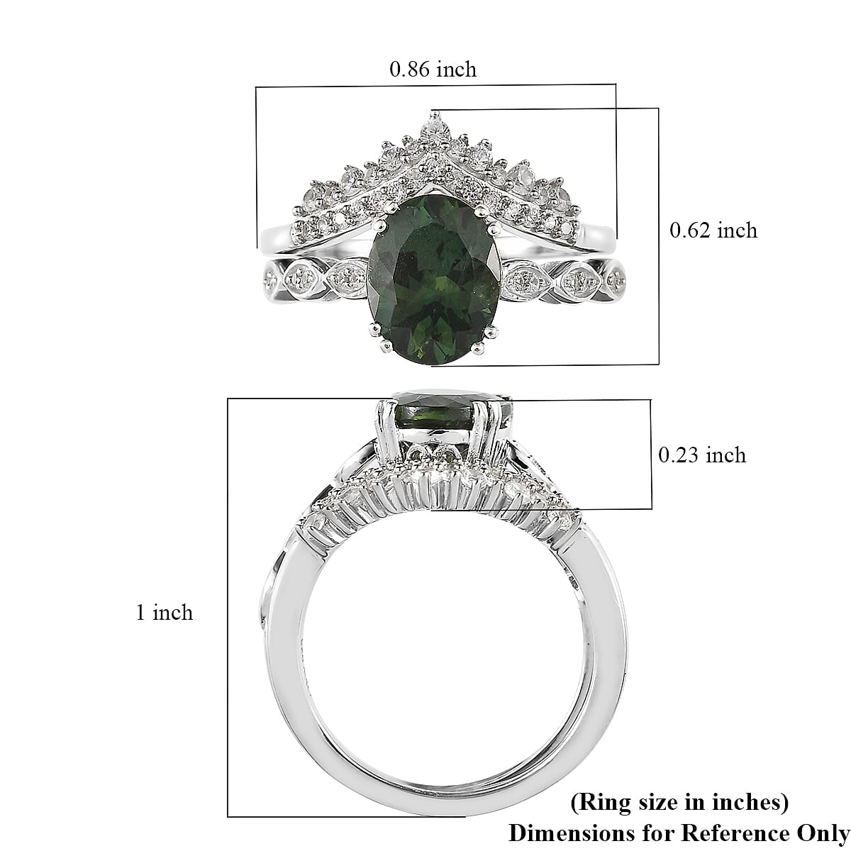 Tanzanian Natural Green Apatite and White Zircon Set of 2 Stackable Ring in Platinum Over Sterling Silver (Size 6.0) 3.50 ctw