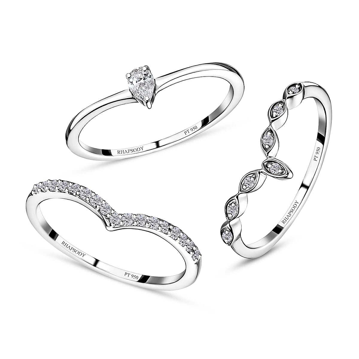 Rhapsody IGI Certified 950 Platinum Diamond E-F VS Set of 3 Stackable Ring (Size 6.0) 0.33 ctw image number 0