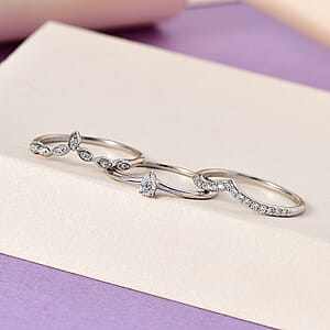 Rhapsody IGI Certified 950 Platinum Diamond E-F VS Set of 3 Stackable Ring (Size 6.0) 0.33 ctw