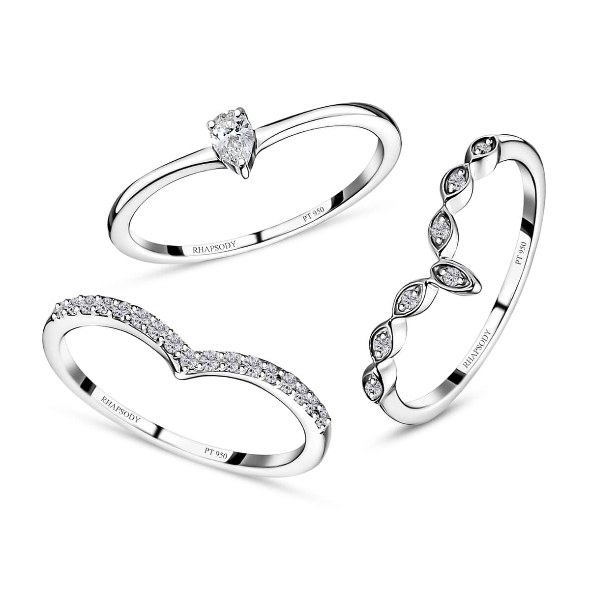 Rhapsody IGI Certified 950 Platinum Diamond E-F VS Set of 3 Stackable Ring (Size 7.0) 0.33 ctw image number 0