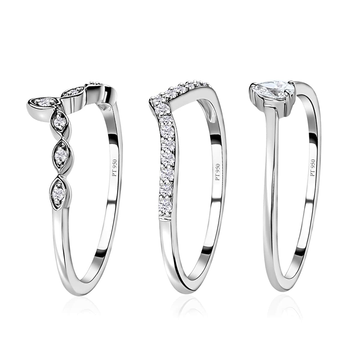 Rhapsody IGI Certified 950 Platinum Diamond E-F VS Set of 3 Stackable Ring (Size 7.0) 0.33 ctw image number 3