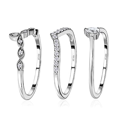 Rhapsody IGI Certified 950 Platinum Diamond E-F VS Set of 3 Stackable Ring (Size 7.0) 0.33 ctw