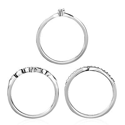 Rhapsody IGI Certified 950 Platinum Diamond E-F VS Set of 3 Stackable Ring (Size 7.0) 0.33 ctw