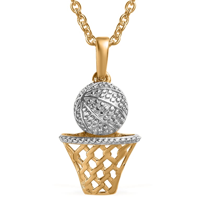 Vermeil YG and Platinum Over Sterling Silver Pendant with Stainless Steel Necklace 20 Inches