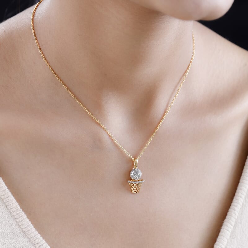 Vermeil YG and Platinum Over Sterling Silver Pendant with Stainless Steel Necklace 20 Inches