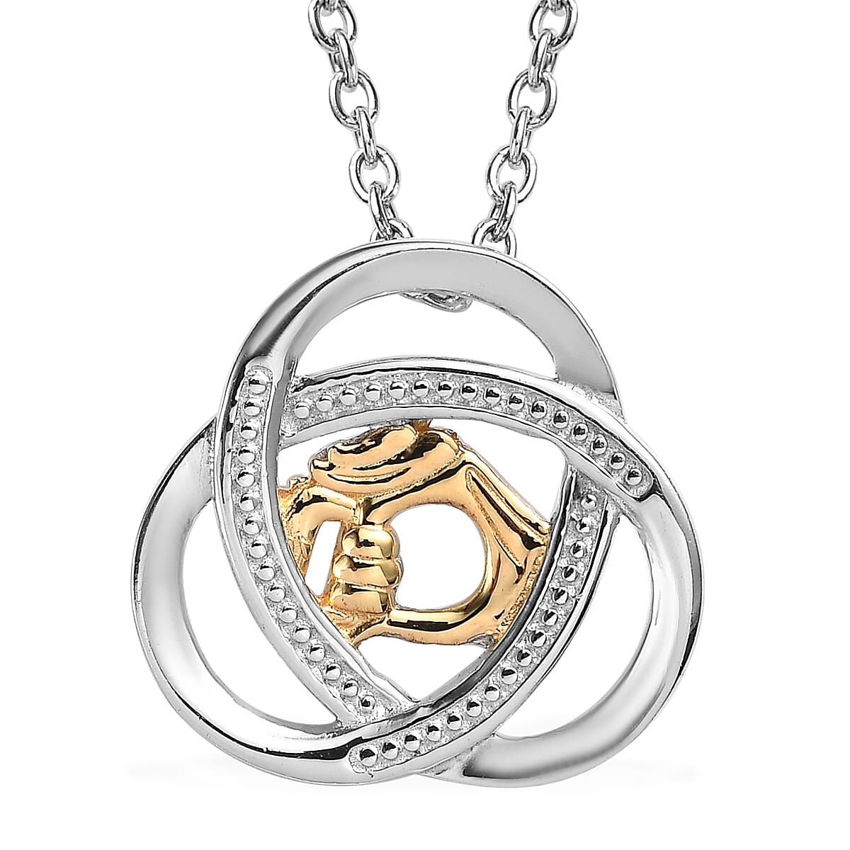 Vermeil YG, Platinum Over Sterling Silver Pendant with Stainless Steel Necklace 20 Inches 3.85 Grams