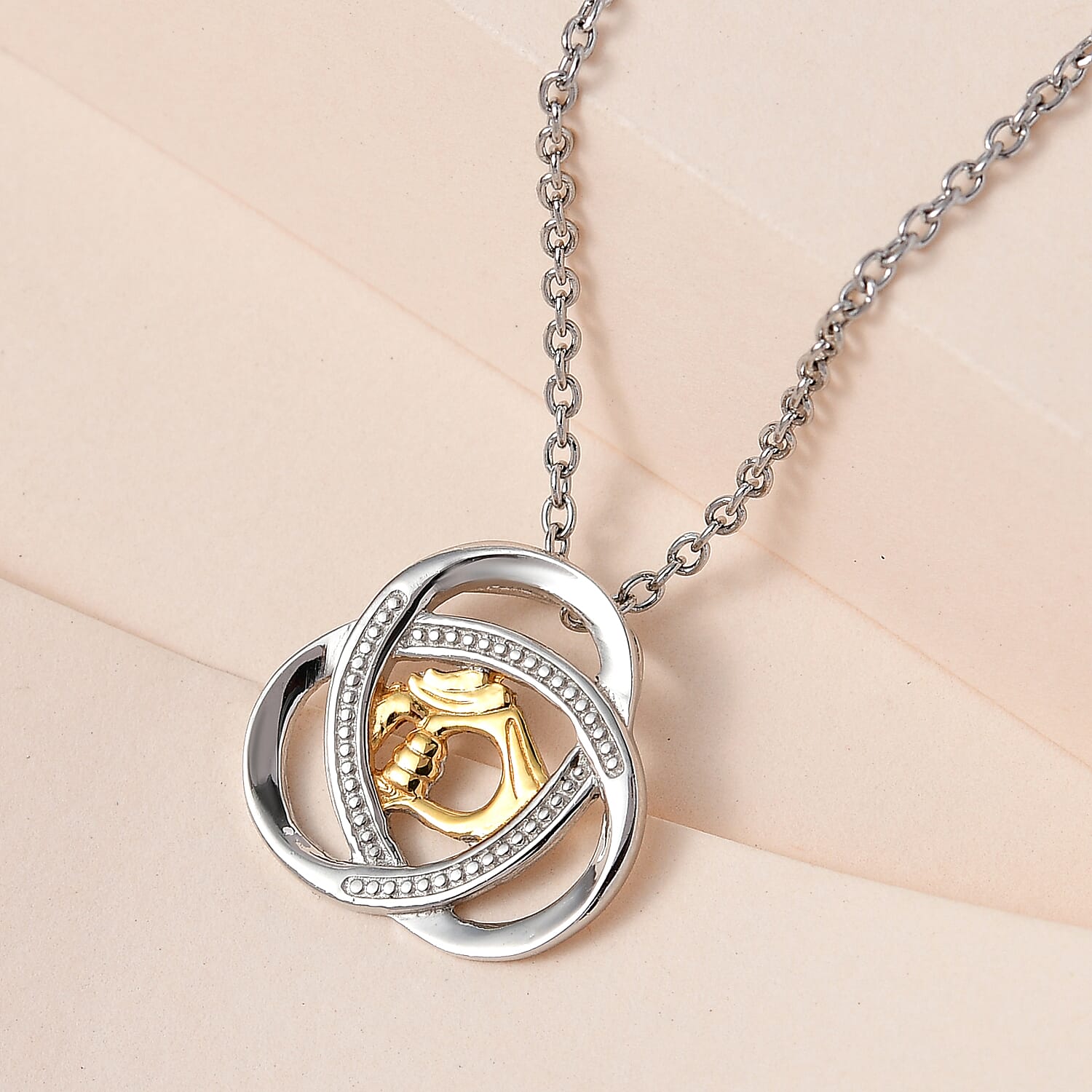Vermeil YG, Platinum Over Sterling Silver Pendant with Stainless Steel Necklace 20 Inches 3.85 Grams