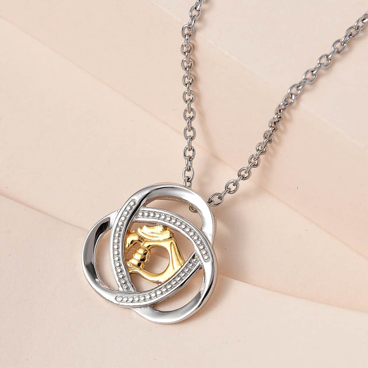 Vermeil YG, Platinum Over Sterling Silver Pendant with Stainless Steel Necklace 20 Inches 3.85 Grams image number 1