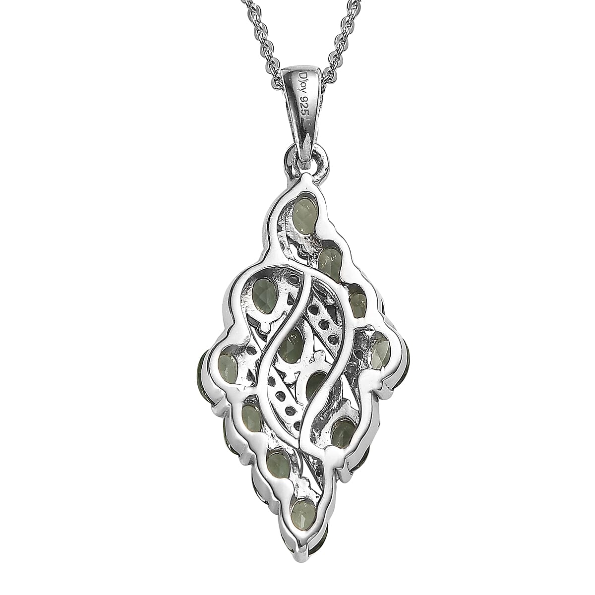 Tanzanian Natural Green Apatite and White Zircon Pendant Necklace 20 Inches in Platinum Over Sterling Silver 2.35 ctw