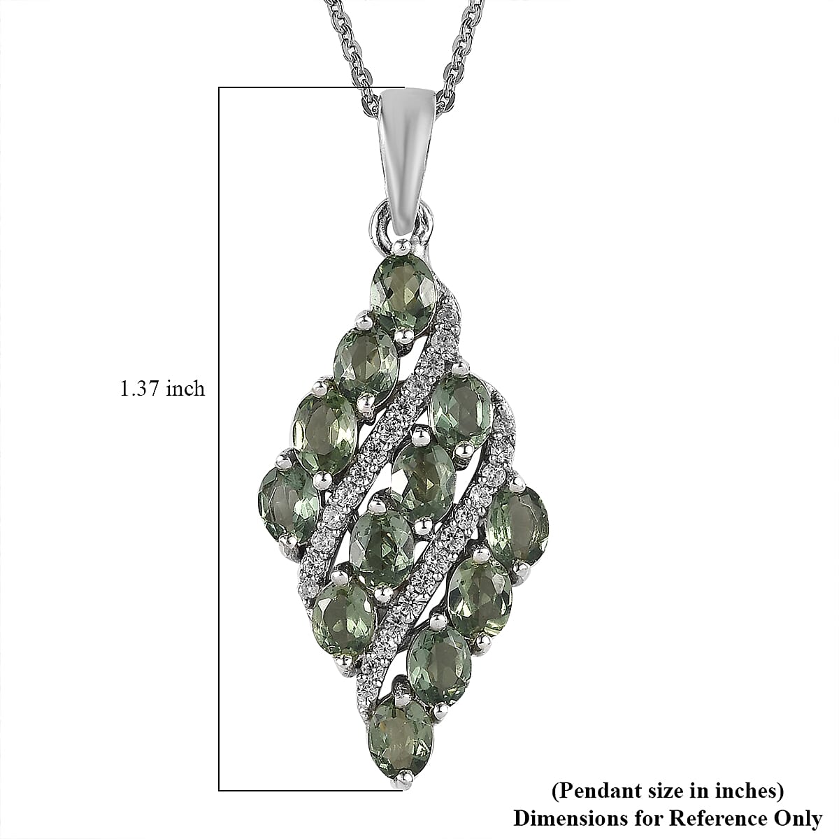Tanzanian Natural Green Apatite and White Zircon Pendant Necklace 20 Inches in Platinum Over Sterling Silver 2.35 ctw
