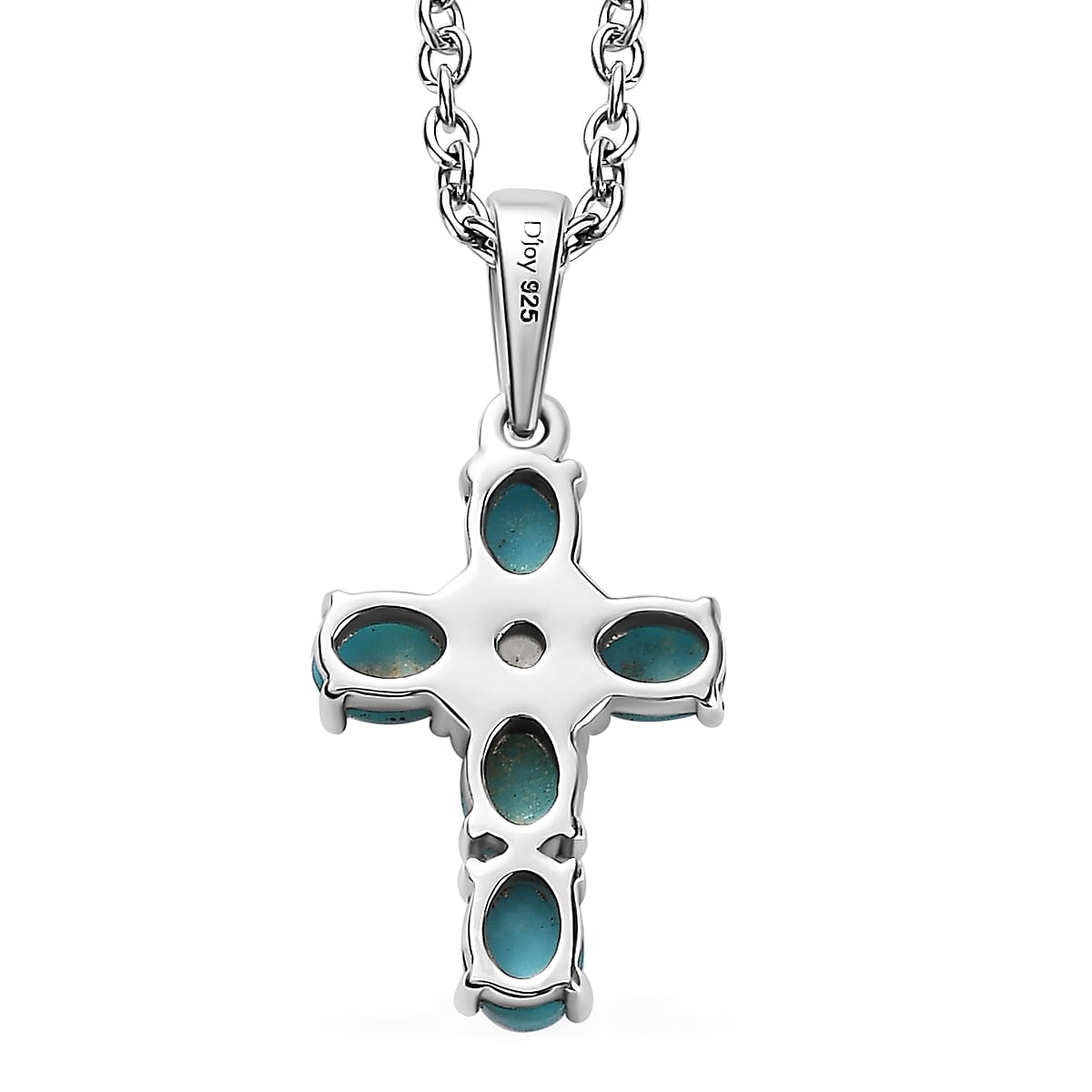 Sleeping Beauty Turquoise and White Zircon Cross Pendant in Platinum Over Sterling Silver with Stainless Steel Necklace 20 Inches 0.90 ctw