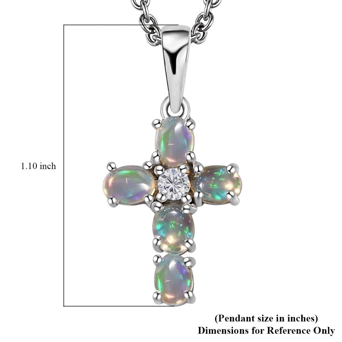 Premium Ethiopian Welo Opal and White Zircon Pendant in Platinum Over Sterling Silver with Stainless Steel Necklace 20 Inches 0.85 ctw image number 6