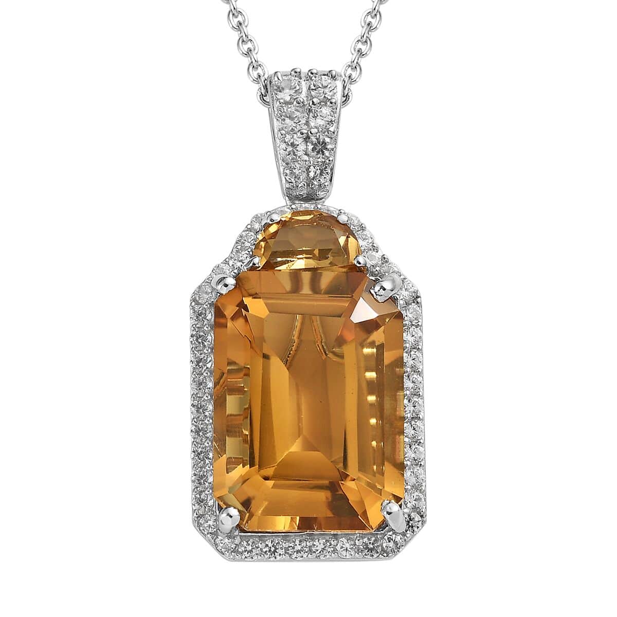 Brazilian Citrine and White Zircon Pendant Necklace 20 Inches in Platinum Over Sterling Silver 17.35 ctw image number 0