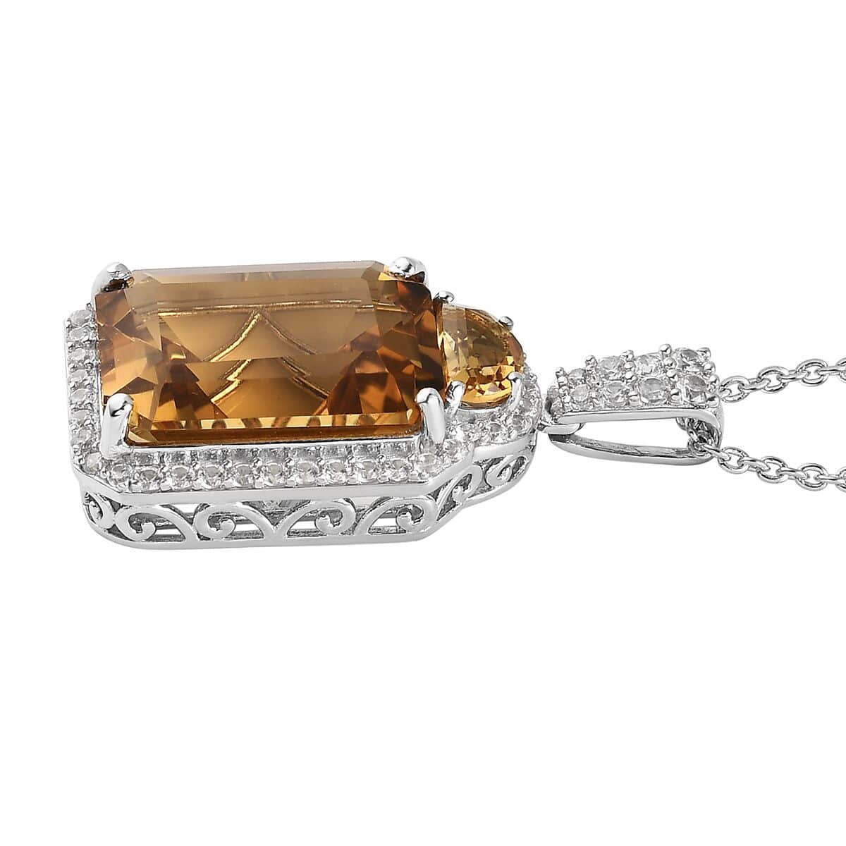 Brazilian Citrine and White Zircon Pendant Necklace 20 Inches in Platinum Over Sterling Silver 17.35 ctw image number 3