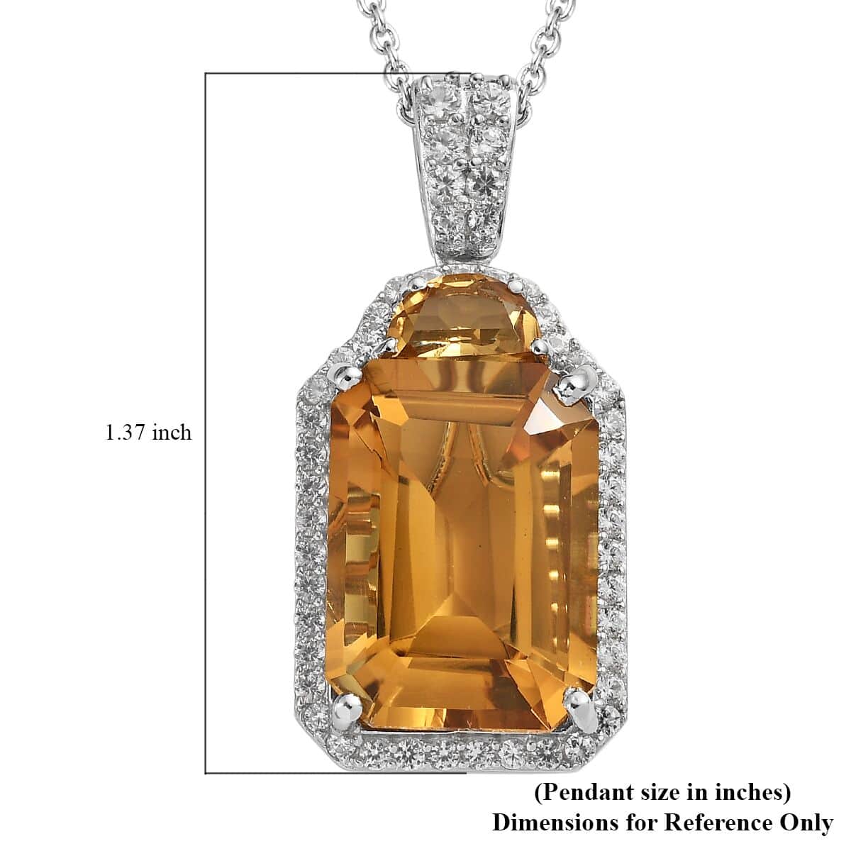 Brazilian Citrine and White Zircon Pendant Necklace 20 Inches in Platinum Over Sterling Silver 17.35 ctw image number 6